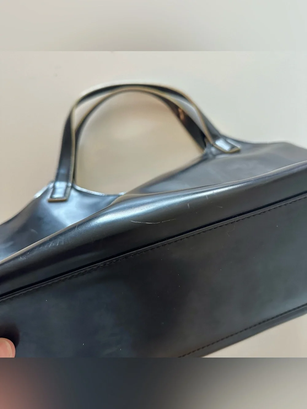 Vintage 90s City DKNY Black Patent Vegan Leather Glossy Shoulder Bag Minimalist